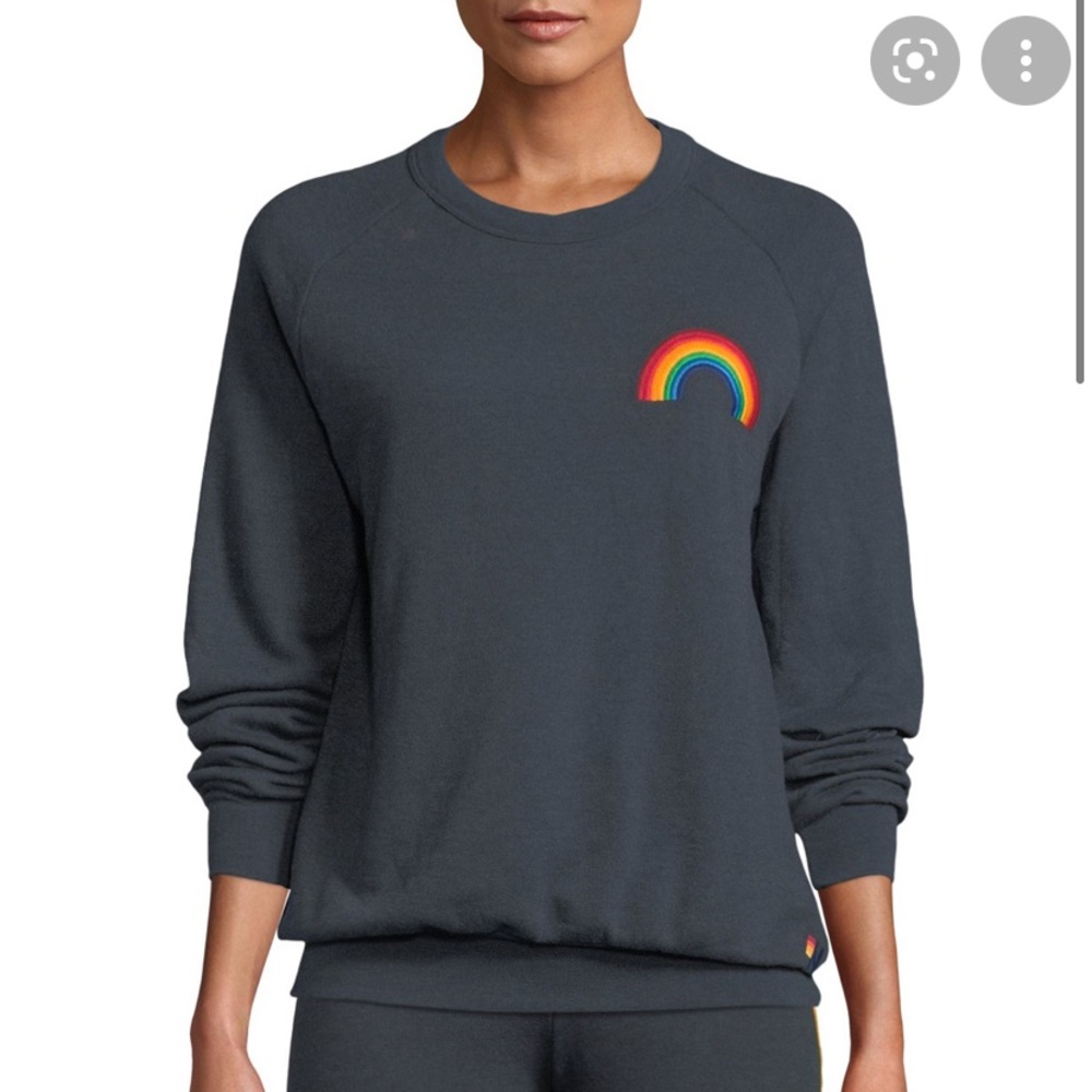NWOT Aviator Nation Heather Gray Embroidered Rainbow Crewneck Sweatshirt